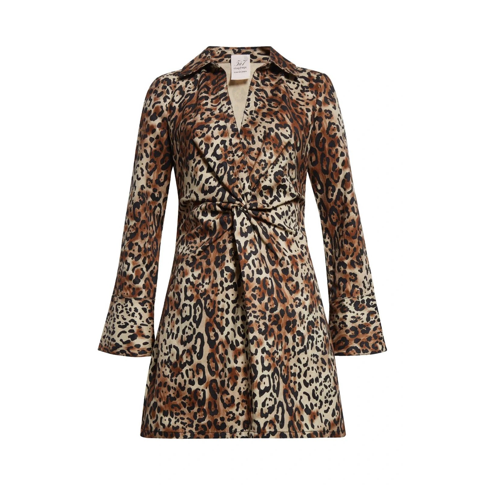 Cinq A Sept Dress Nwt $395 Brown Animal Print Long Sleeve Twist Front Mini Sz 6